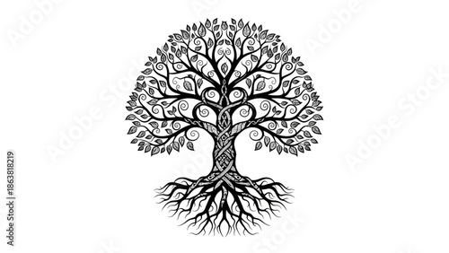 Tree with Roots and Branches Illustration.