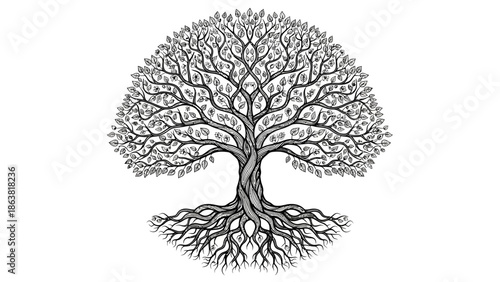 Tree with Exposed Roots Illustration Art.