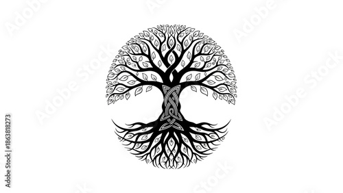 Tree of Life Illustration with Branches and Roots.