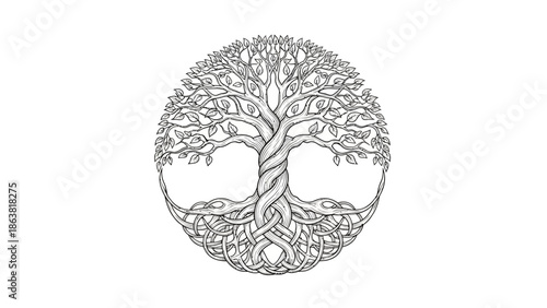 Tree of Life Illustration with Roots and Branches.