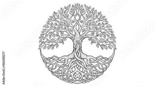 Tree of Life Illustration with Roots and Branches.