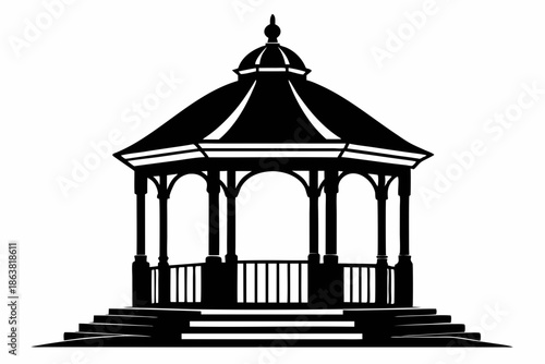 gazebo silhouette line art vector illustration