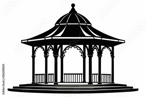 gazebo silhouette line art vector illustration