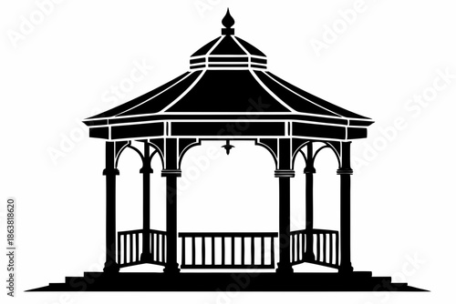 gazebo silhouette line art vector illustration