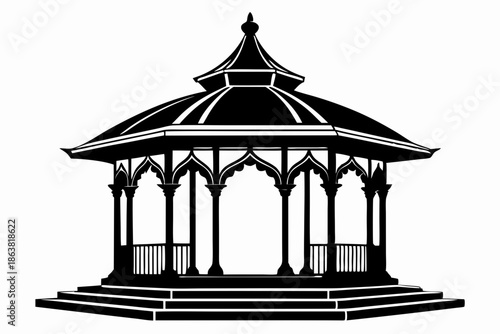 gazebo silhouette line art vector illustration