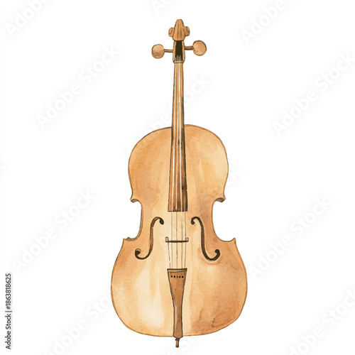 Watercolor illustration of a cello musical instrument.