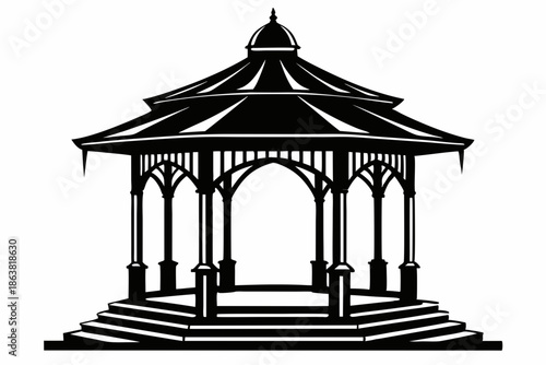gazebo silhouette line art vector illustration