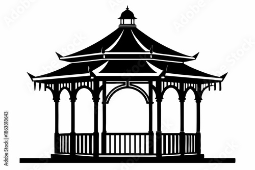 gazebo silhouette line art vector illustration