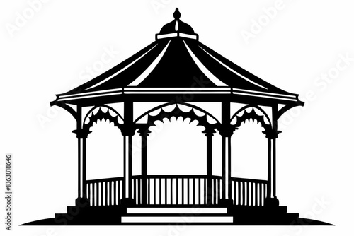 gazebo silhouette line art vector illustration