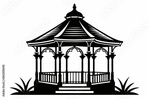 gazebo silhouette line art vector illustration