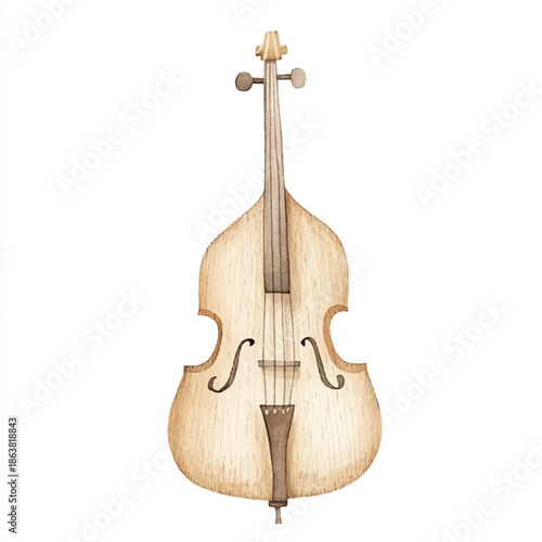 Watercolor Illustration of a Classic Upright Bass Musical Instrument 1.