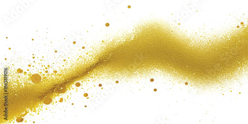 Abstract Premium Gold Dust Curve with Shimmering Particle Arc & Sparkling Glitter on White. Ideal for Luxury Branding, Festive Celebration Graphics, and Modern Digital Art.