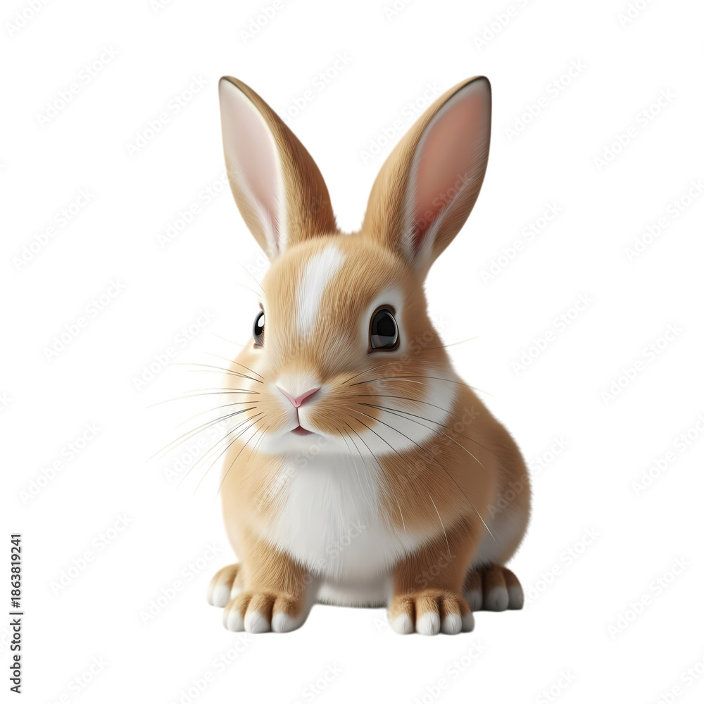 Fototapeta premium Cute Fluffy Brown Bunny Rabbit, Clean Background Removal