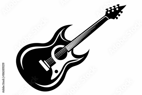 guitar silhouette line art vector illustration
