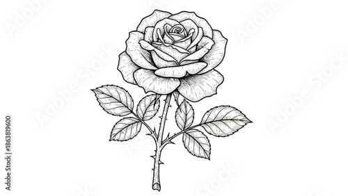 Single Black and White Rose Illustration.
