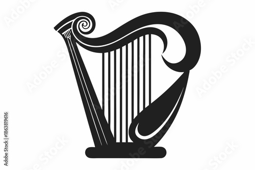 harp silhouette line art vector illustration