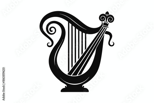 harp silhouette line art vector illustration