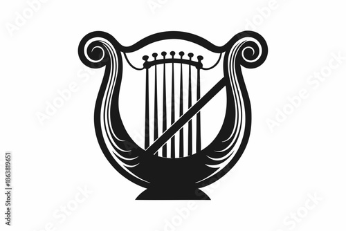 harp silhouette line art vector illustration