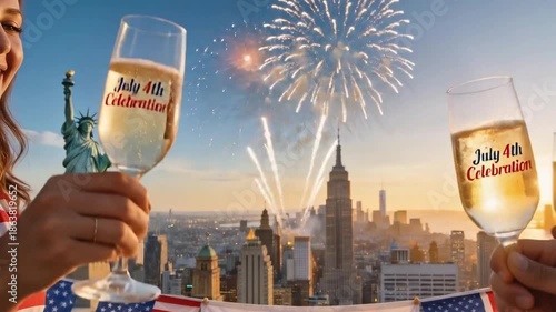 Amigos brindando com champanhe em um terraço em Nova York