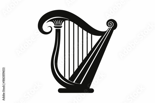 harp silhouette line art vector illustration