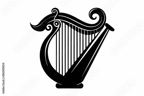 harp silhouette line art vector illustration