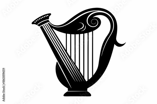 harp silhouette line art vector illustration