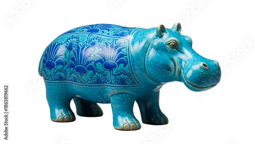 Egyptian faience turquoise hippo figurine isolated on transparent background