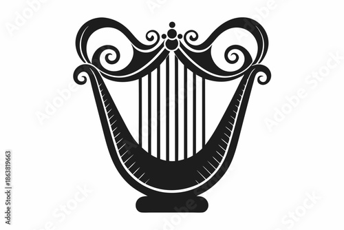 harp silhouette line art vector illustration