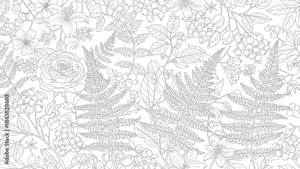 Fototapeta premium Intricate Floral Pattern with Leaves and Flowers.
