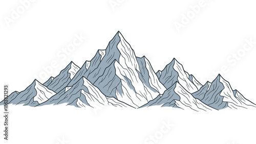 Illustration of Snowcapped Mountain Peaks Landscape.