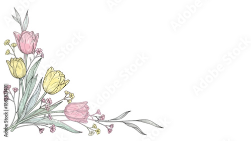 Hand Drawn Tulips and Flowers Illustration.