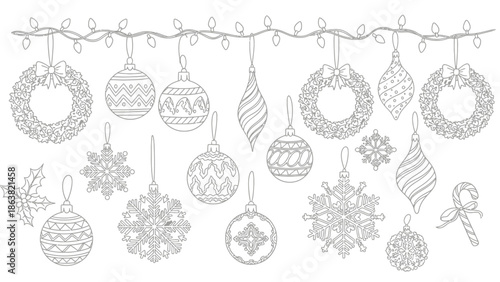 Hand Drawn Christmas Ornaments Hanging Decoration.