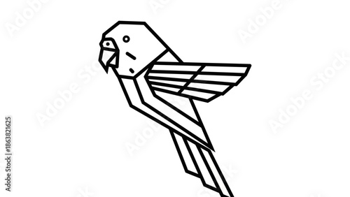 Geometric Parrot Bird Simple Line Art.