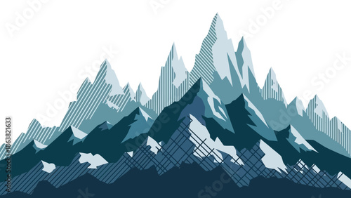 Geometric Mountain Range Illustration with Snow.