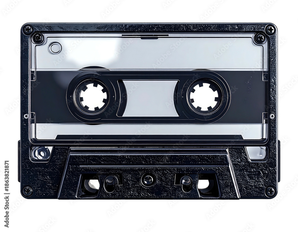 Fototapeta premium Classic compact cassette tape, clear case, black body