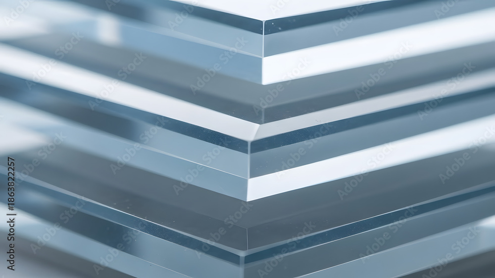 Fototapeta premium A stack of clear glass or acrylic sheets with smooth edges