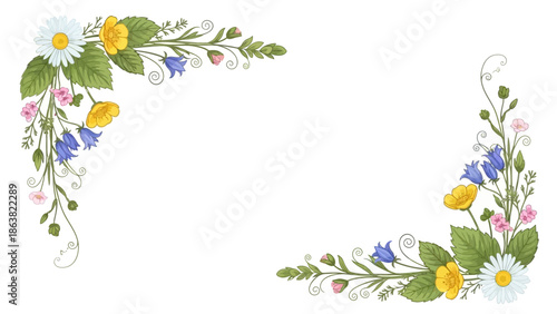 Floral Corner Design with Colorful Flowers.