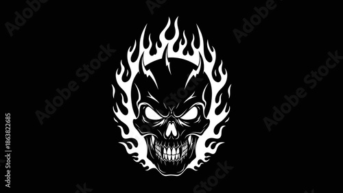 Flaming Skull Graphic Design Element.