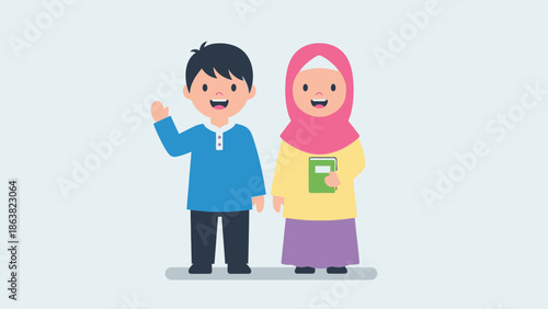 happy muslim kids standing together