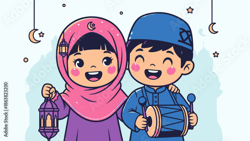 happy muslim and jewish children celebrating holidays