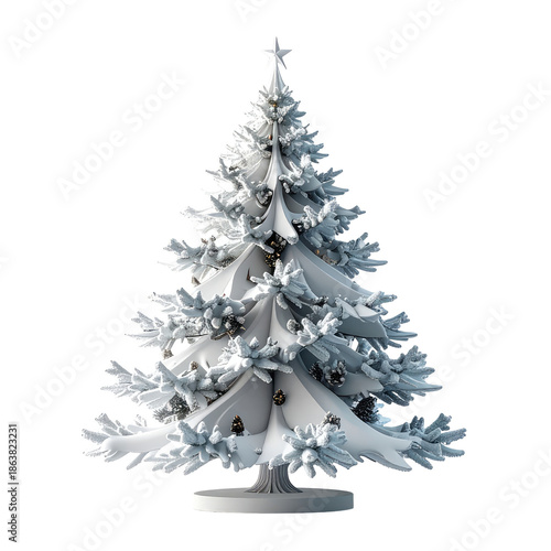 Snowy white Christmas tree on a small base