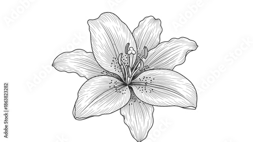 Detailed Pencil Drawing of a Lily Flower.