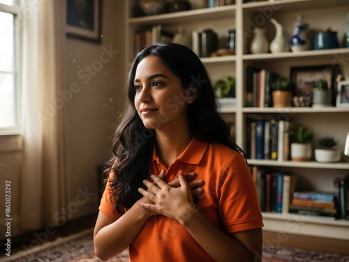 Woman Experiencing Emotions in Living Room