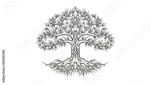 Detailed Illustration of a Tree with Roots.