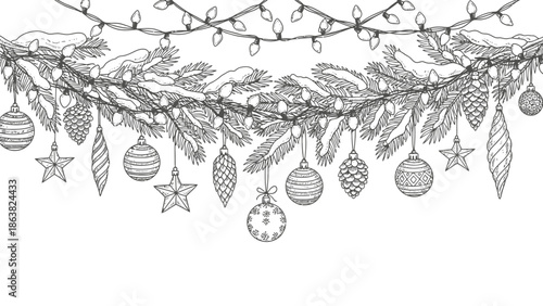 Christmas Ornaments and Decorations on Garland.