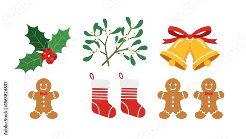 Christmas decorations and festive treats illustration.