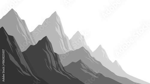 Black and White Mountain Peaks Illustration.