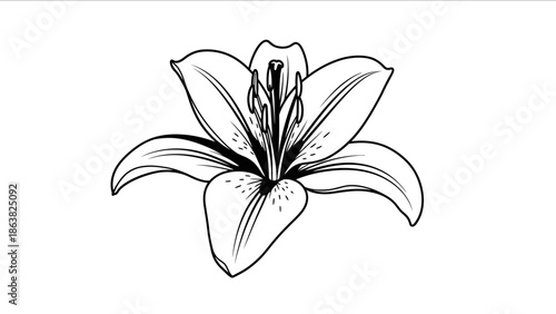 Black and White Lily Flower Illustration.