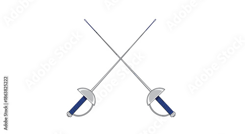 A clean and simple illustration of two crossed fencing foils with blue handles representing the sport of fencing.