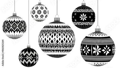 Black and White Christmas Ornaments Hanging Decorations.
